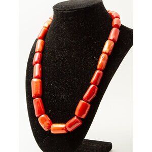 Vintage Chunky Red Coral Bead Necklace With Sterling Silver Spring Clasp